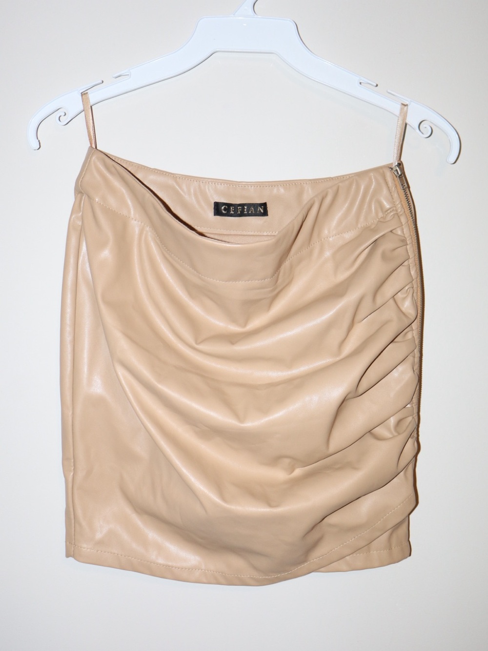 Faux Leather Mini Skirt in Nude